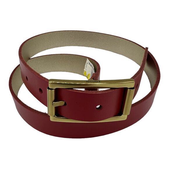 FOSSIL Women's Reversible Red Gold Leather Roller Buckle Belt Small - Picture 1 of 13